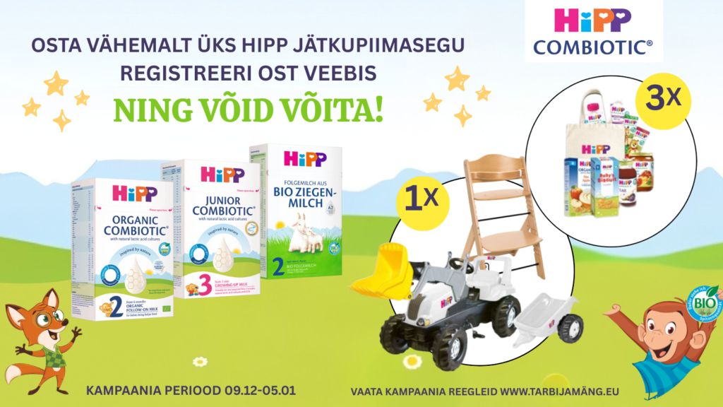 HiPP loosib välja vahva traktori koos söögitooliga ja mitu kotitäit tooteid!